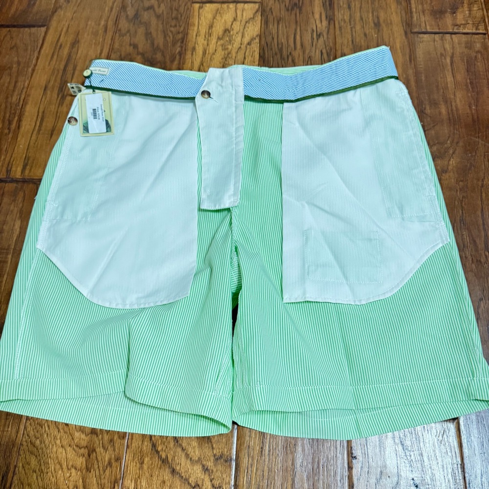 Donald Ross Mens Golf Shorts 38 Key Lime Green White‎ Seersucker Stripe DR0638 - Picture 5 of 8